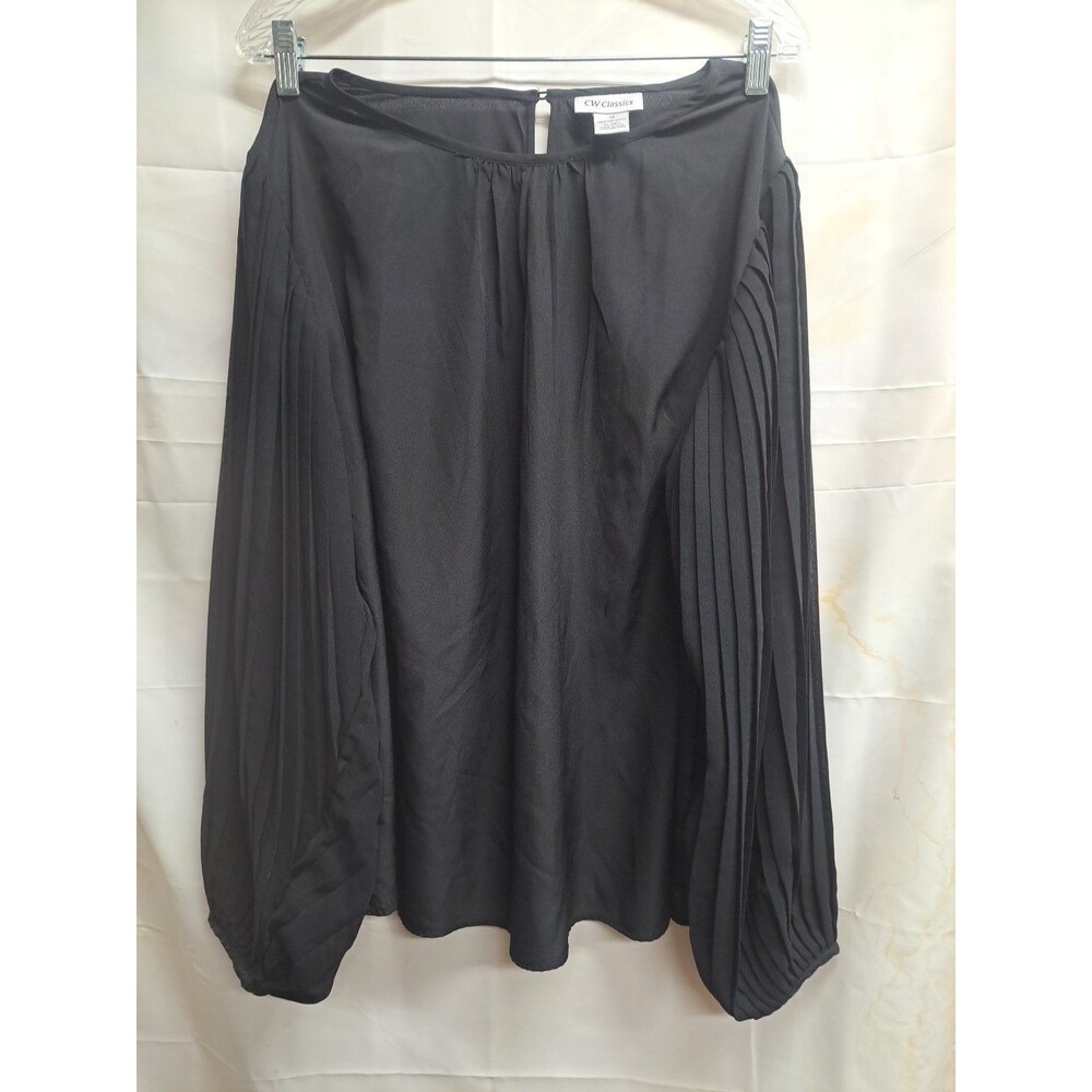 CW Clasics Black With Sheer Pleated Long Sleeves Womens Size 1X Polyester Blouse